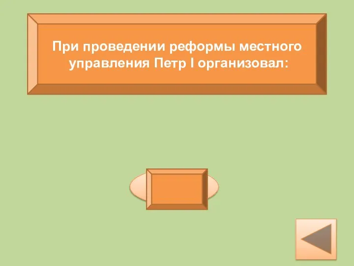 При проведении реформы местного управления Петр I организовал: губернии