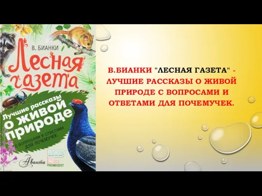 В.БИАНКИ "ЛЕСНАЯ ГАЗЕТА" - ЛУЧШИЕ РАССКАЗЫ О ЖИВОЙ ПРИРОДЕ С ВОПРОСАМИ И ОТВЕТАМИ ДЛЯ ПОЧЕМУЧЕК.