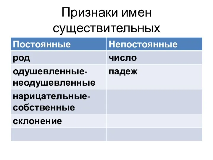 Признаки имен существительных