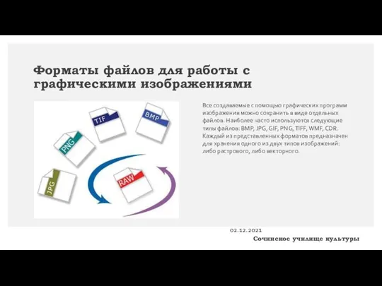 Форматы файлов для работы с графическими изображениями Все создаваемые с помощью графических