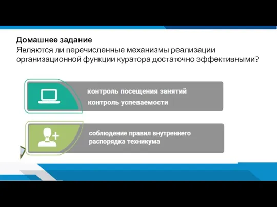 Домашнее задание Являются ли перечисленные механизмы реализации организационной функции куратора достаточно эффективными?