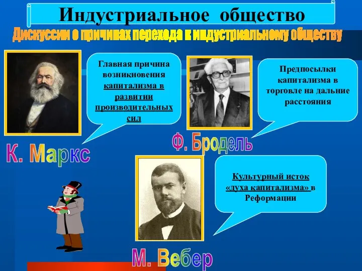 Индустриальное общество Дискуссии о причинах перехода к индустриальному обществу К. Маркс М.