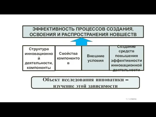 Т. Г. СУМИНА ЭФФЕКТИВНОСТЬ ПРОЦЕССОВ СОЗДАНИЯ, ОСВОЕНИЯ И РАСПРОСТРАНЕНИЯ НОВШЕСТВ Структура инновационной