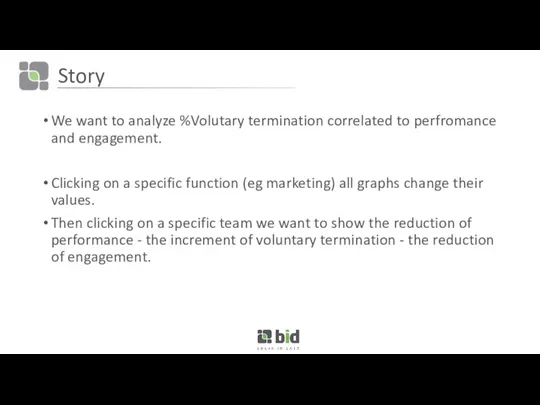 Story We want to analyze %Volutary termination correlated to perfromance and engagement.