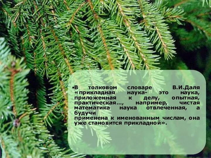 В толковом словаре В.И.Даля «прикладная наука- это наука, приложенная к делу, опытная,