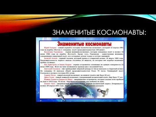 ЗНАМЕНИТЫЕ КОСМОНАВТЫ: