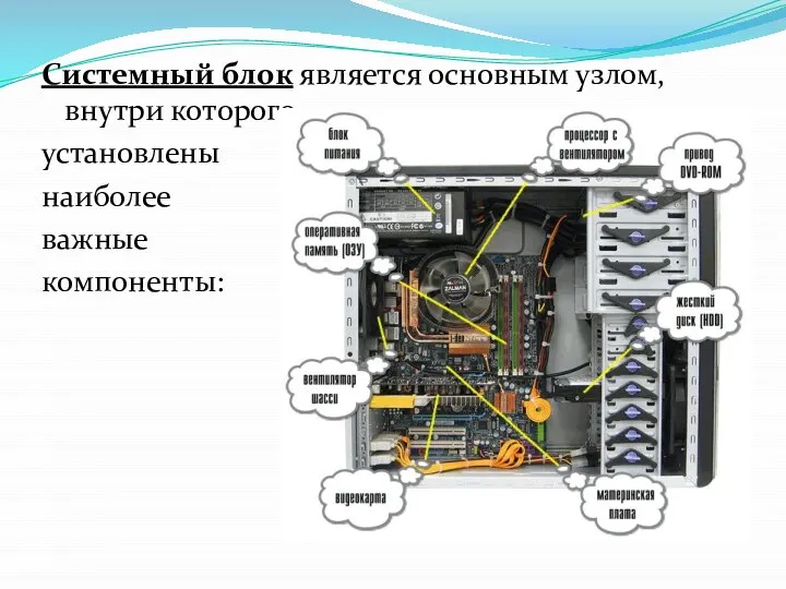 Системный блок является основным узлом, внутри которого установлены наиболее важные компоненты: