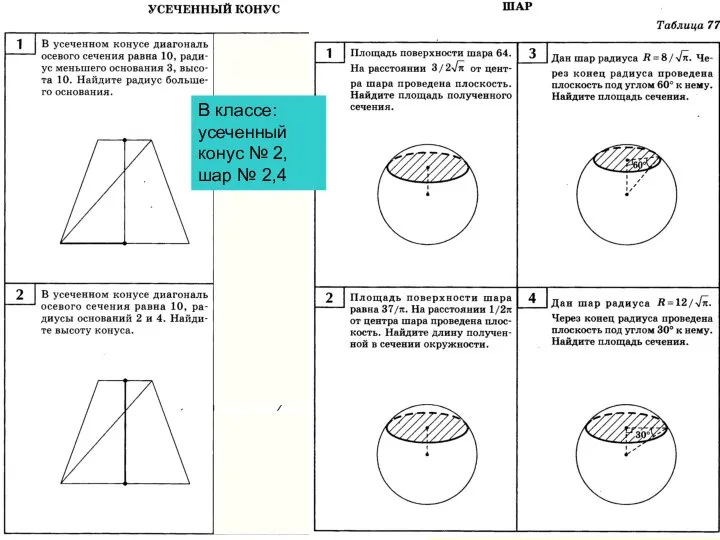 В классе: усеченный конус № 2, шар № 2,4