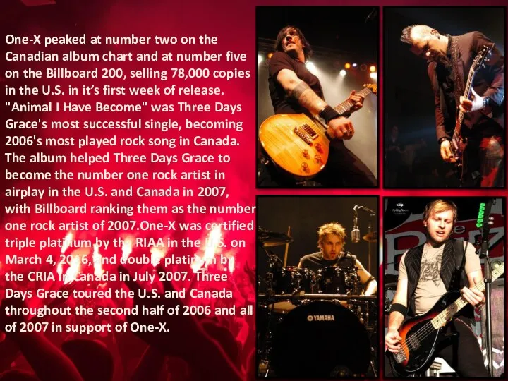 One-X peaked at number two on the Canadian album chart and at