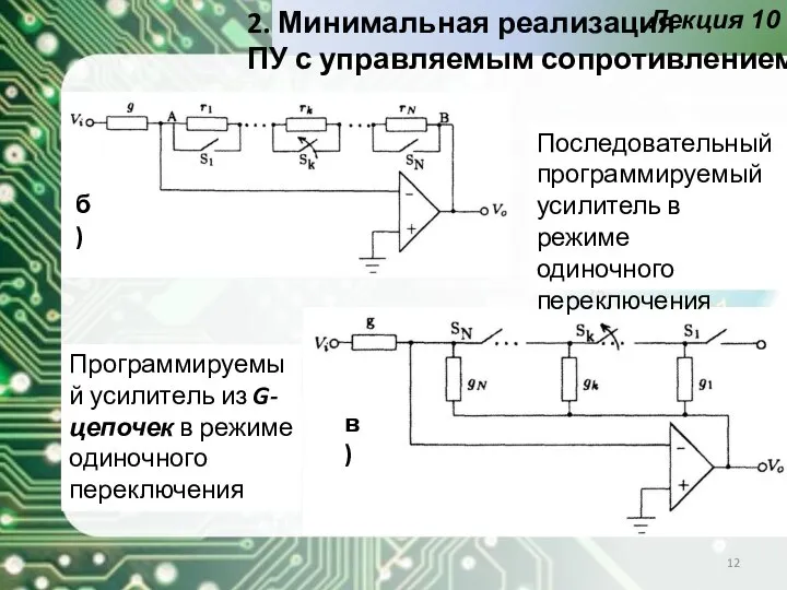 Лекция 10 2. Минимальная реализация ПУ с управляемым сопротивлением Последовательный программируемый усилитель