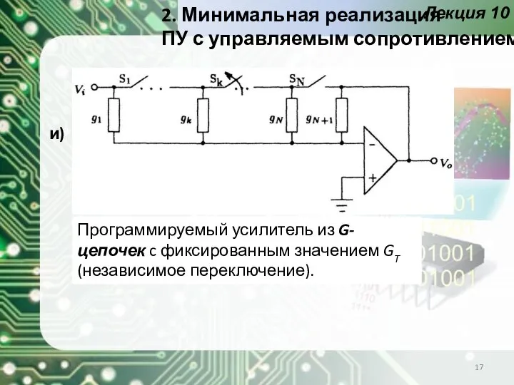 Лекция 10 и) 2. Минимальная реализация ПУ с управляемым сопротивлением Программируемый усилитель