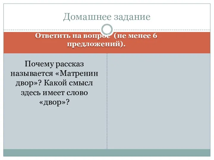 Ответить на вопрос (не менее 6 предложений). Почему рассказ называется «Матренин двор»?