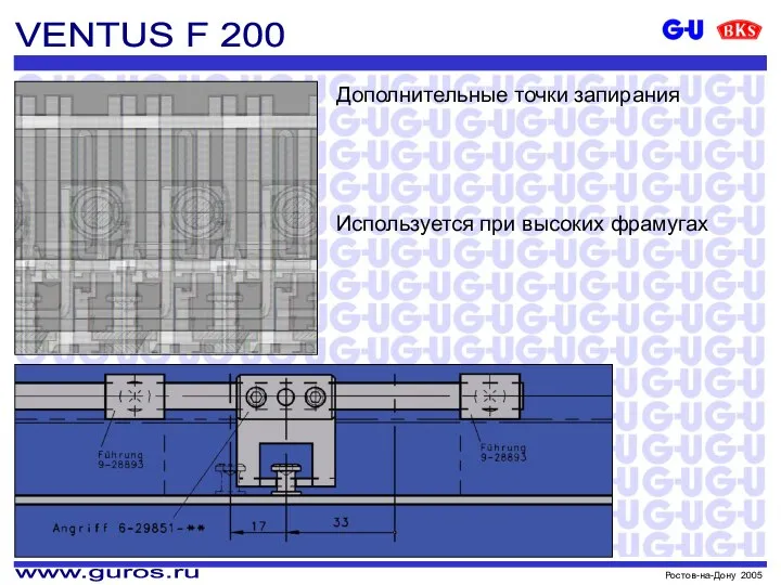 Используется при высоких фрамугах VENTUS F 200 Дополнительные точки запирания