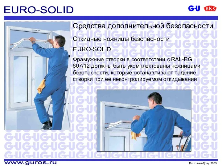 Средства дополнительной безопасности Откидные ножницы безопасности EURO-SOLID Фрамужные створки в соответствии с