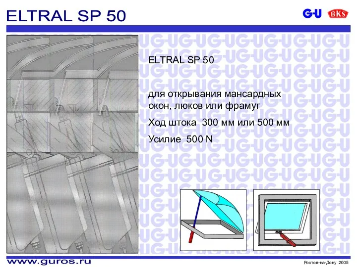ELTRAL SP 50 для открывания мансардных окон, люков или фрамуг Ход штока