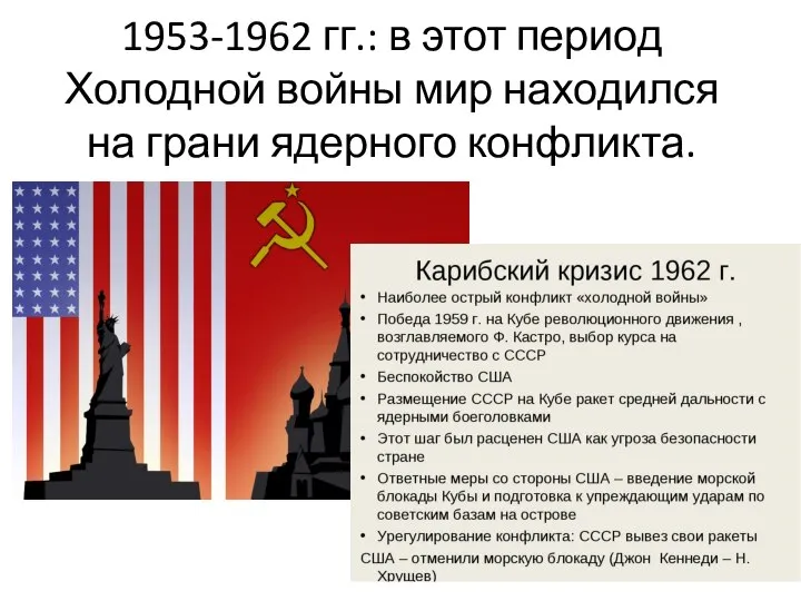 1953-1962 гг.: в этот период Холодной войны мир находился на грани ядерного конфликта.