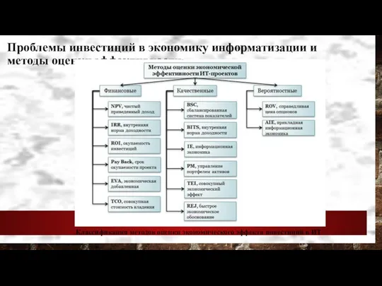 Проблемы инвестиций в экономику информатизации и методы оценки эффективности Классификация методов оценки