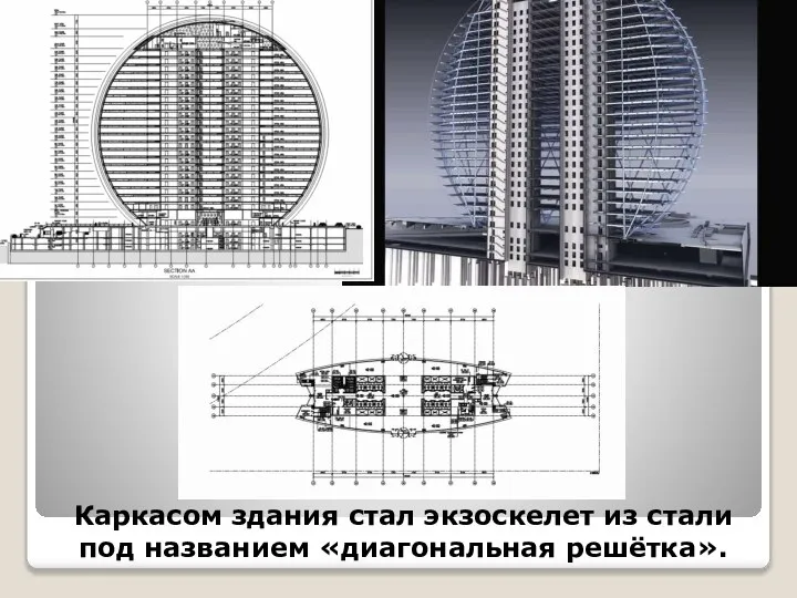 Каркасом здания стал экзоскелет из стали под названием «диагональная решётка».