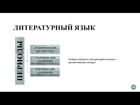 ЛИТЕРАТУРНЫЙ ЯЗЫК Основа чешского литературного языка — среднечешские говоры.