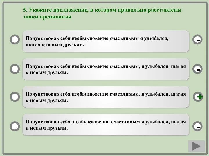 5. Укажите предложение, в котором правильно расставлены знаки препинания Почувствовав себя необыкновенно