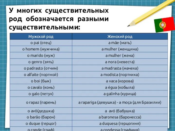 У многих существительных род обозначается разными существительными: