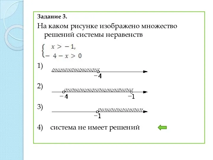 Задание 3. На каком рисунке изображено множество решений системы неравенств 1) 2)