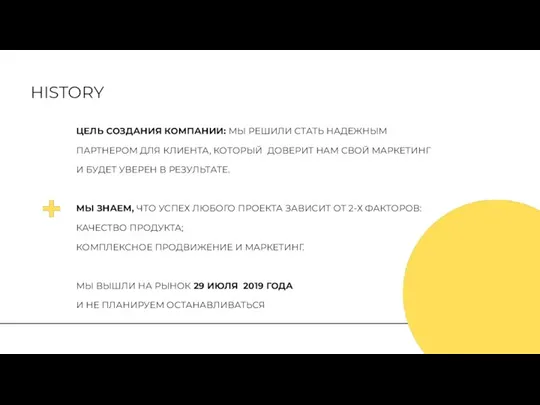 HISTORY ЦЕЛЬ СОЗДАНИЯ КОМПАНИИ: МЫ РЕШИЛИ СТАТЬ НАДЕЖНЫМ ПАРТНЕРОМ ДЛЯ КЛИЕНТА, КОТОРЫЙ