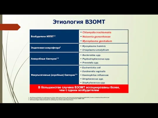 Этиология ВЗОМТ 2012 European Guideline for the Management of Pelvic Inflammatory Disease.