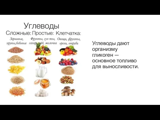 Углеводы дают организму гликоген — основное топливо для выносливости.