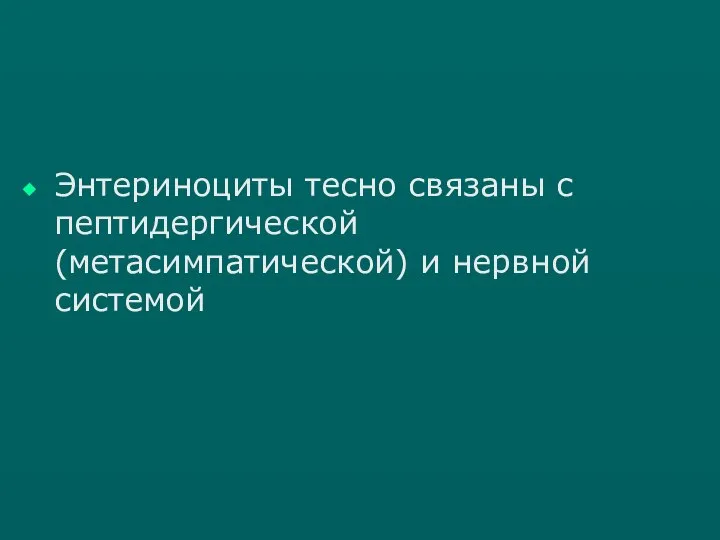 Энтериноциты тесно связаны с пептидергической (метасимпатической) и нервной системой