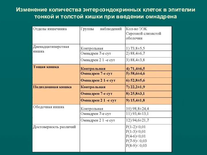 Изменение количества энтероэндокринных клеток в эпителии тонкой и толстой кишки при введении омнадрена