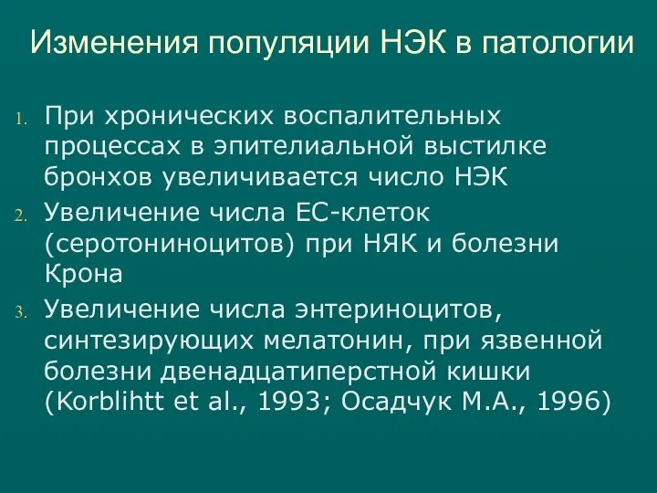 Изменения популяции НЭК в патологии При хронических воспалительных процессах в эпителиальной выстилке