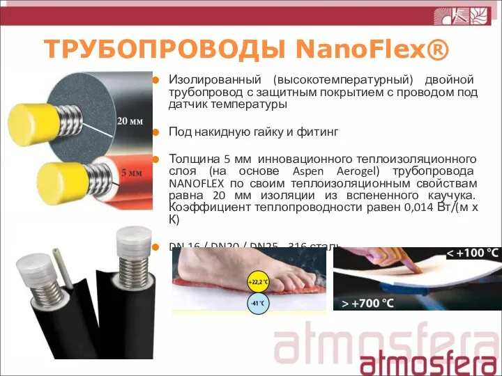 ТРУБОПРОВОДЫ NanoFlex® Изолированный (высокотемпературный) двойной трубопровод с защитным покрытием с проводом под