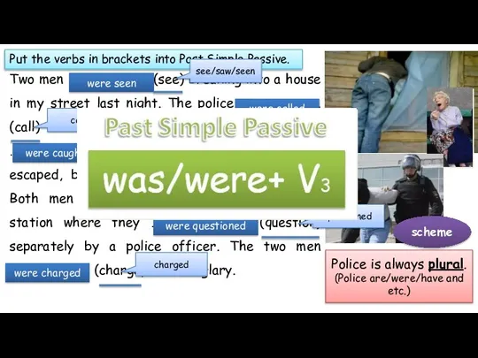 Put the verbs in brackets into Past Simple Passive. Two men ………………………