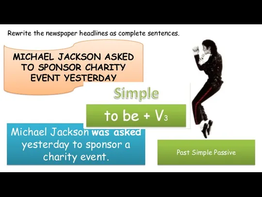 Rewrite the newspaper headlines as complete sentences. MICHAEL JACKSON ASKED TO SPONSOR