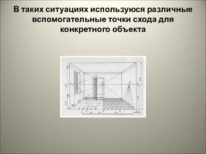 В таких ситуациях используюся различные вспомогательные точки схода для конкретного объекта