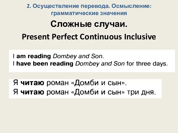 2. Осуществление перевода. Осмысление: грамматические значения Сложные случаи. Present Perfect Continuous Inclusive