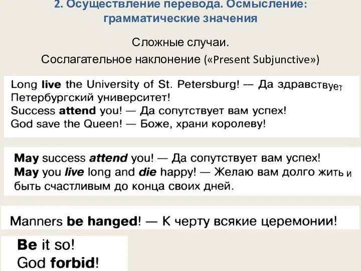 2. Осуществление перевода. Осмысление: грамматические значения Сложные случаи. Сослагательное наклонение («Present Subjunctive»)