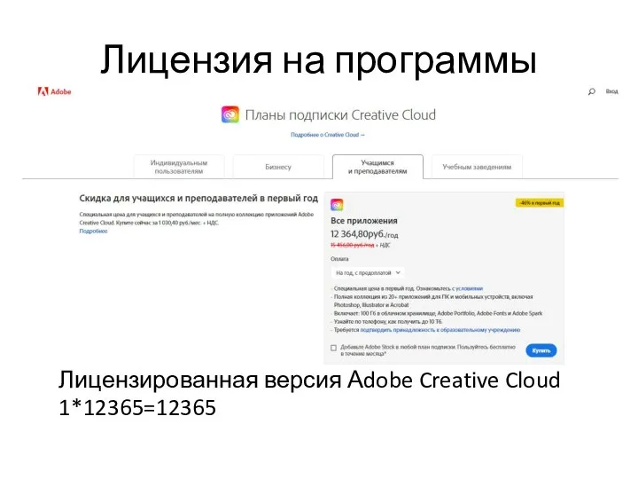 Лицензия на программы Лицензированная версия Аdobe Creative Cloud 1*12365=12365