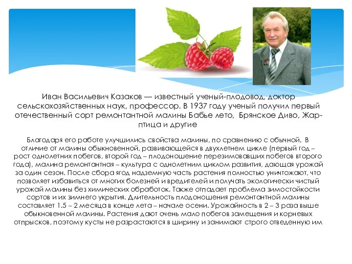 Иван Васильевич Казаков — известный ученый-плодовод, доктор сельскохозяйственных наук, профессор. В 1937