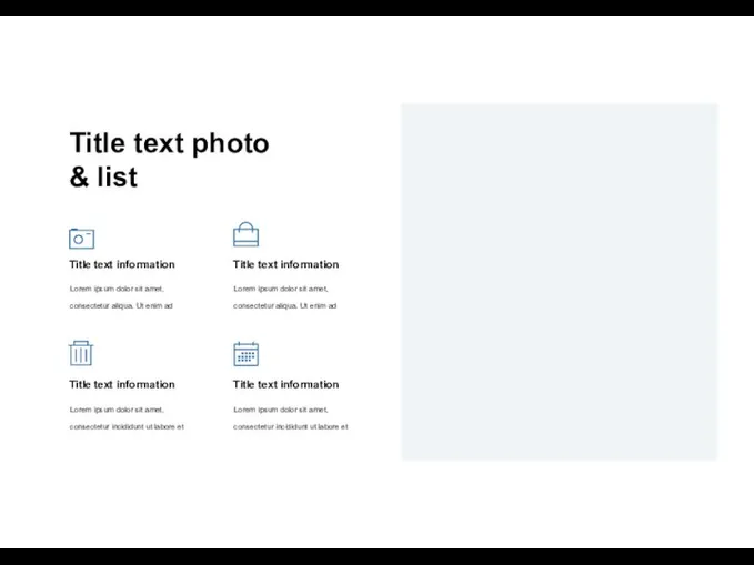 Title text photo & list Lorem ipsum dolor sit amet, consectetur incididunt