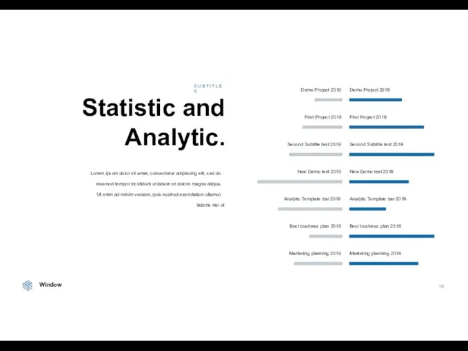 Window 18 Statistic and Analytic. Lorem ipsum dolor sit amet, consectetur adipiscing