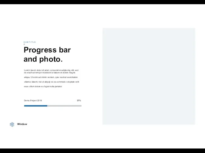 Window Progress bar and photo. Lorem ipsum dolor sit amet, consectetur adipiscing