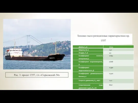 Рис. 3. проект 1557, т/х «Сормовский-54» Технико-эксплуатационные характеристики пр. 1557