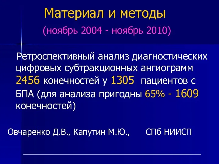 Материал и методы (ноябрь 2004 - ноябрь 2010) Ретроспективный анализ диагностических цифровых