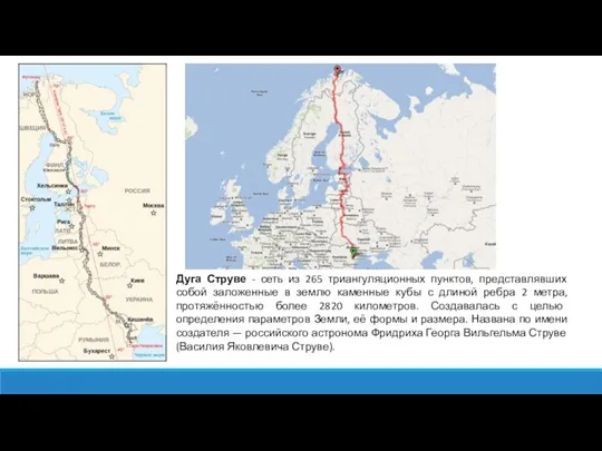 Дуга Струве - сеть из 265 триангуляционных пунктов, представлявших собой заложенные в