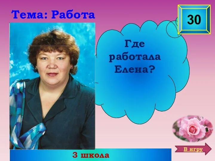 3 школа Где работала Елена? Тема: Работа 30 В игру