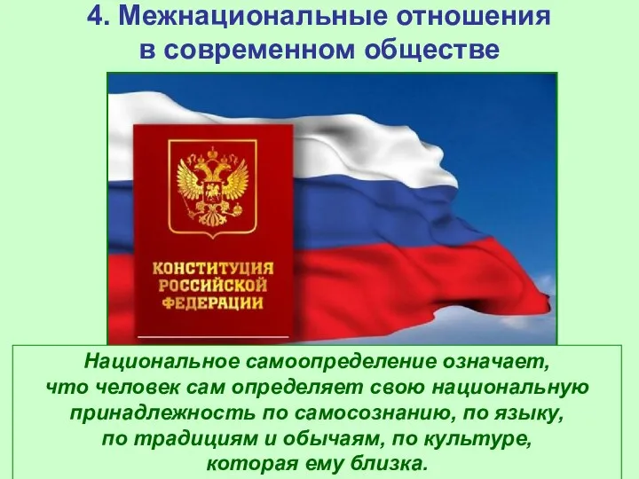 4. Межнациональные отношения в современном обществе «Каждый вправе определять и указывать свою