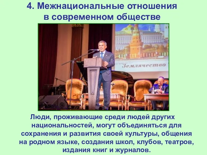 4. Межнациональные отношения в современном обществе Люди, проживающие среди людей других национальностей,