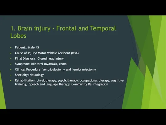 1. Brain injury - Frontal and Temporal Lobes Patient:: Male 45 Cause